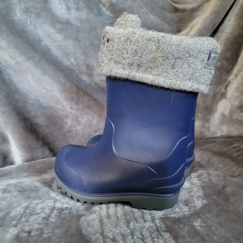 Stride Rite Rain Boots Boys 5 Navy Excellent Gecko Felt Liner Animal Face 360